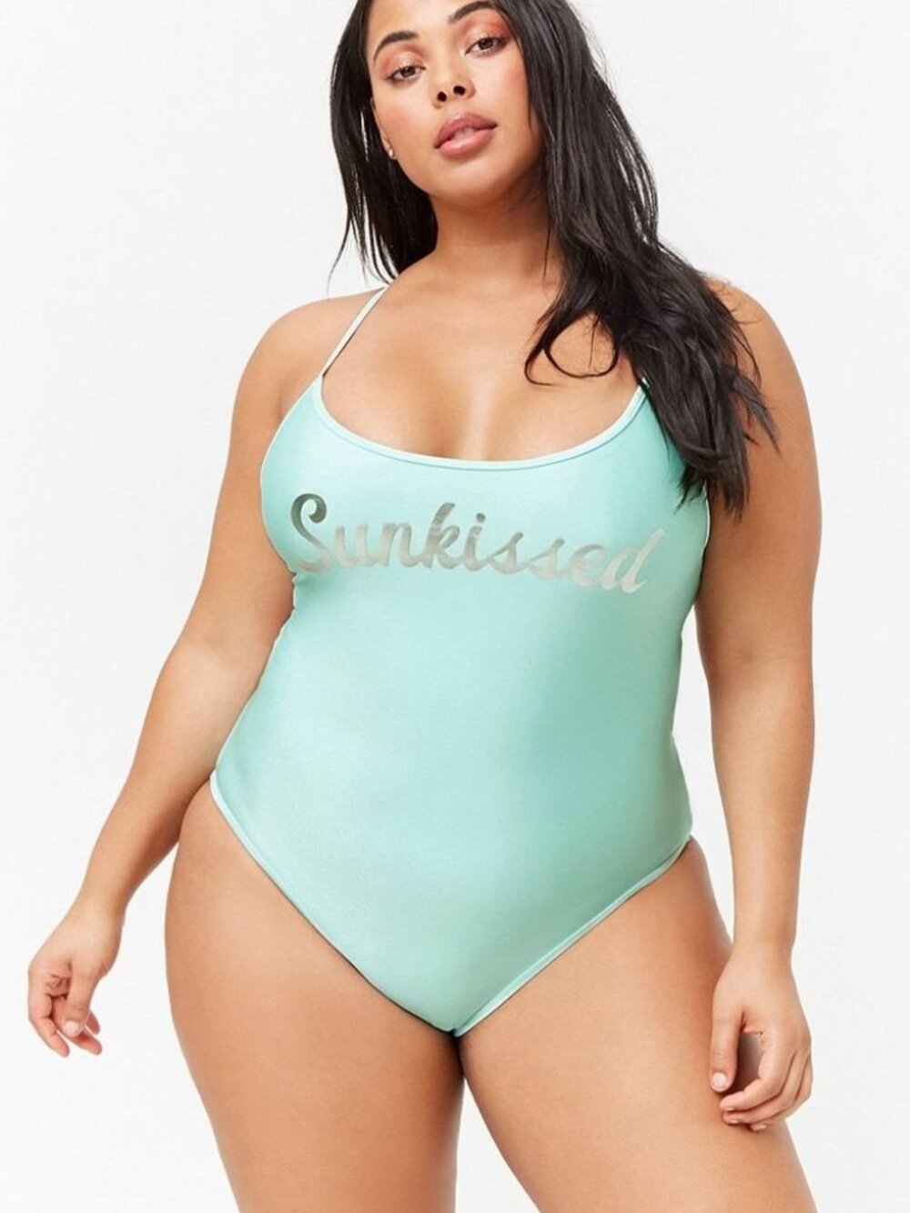Forever 21 Mint Silver Plus Size Sunkissed Cutout One-Piece Swimsuit 3X